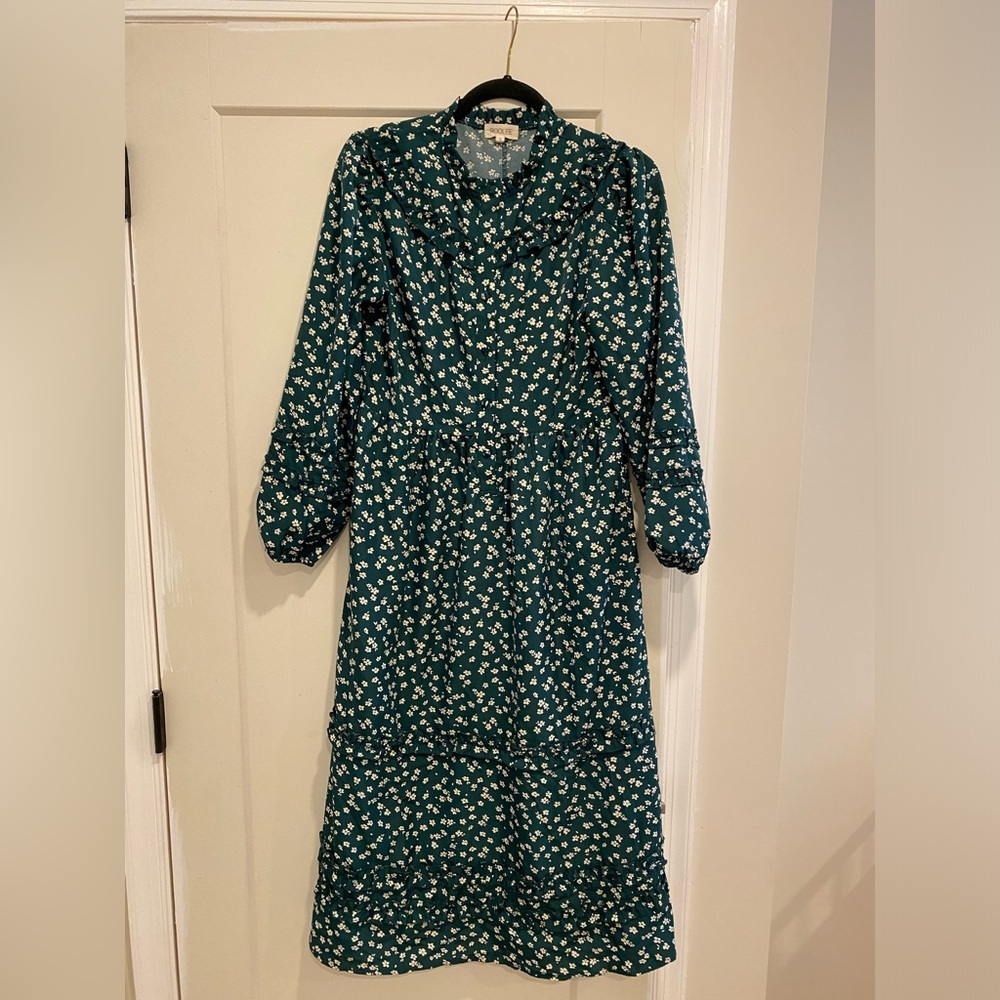 Green and white floral dress